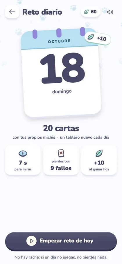 Captura de la app: Reto diario